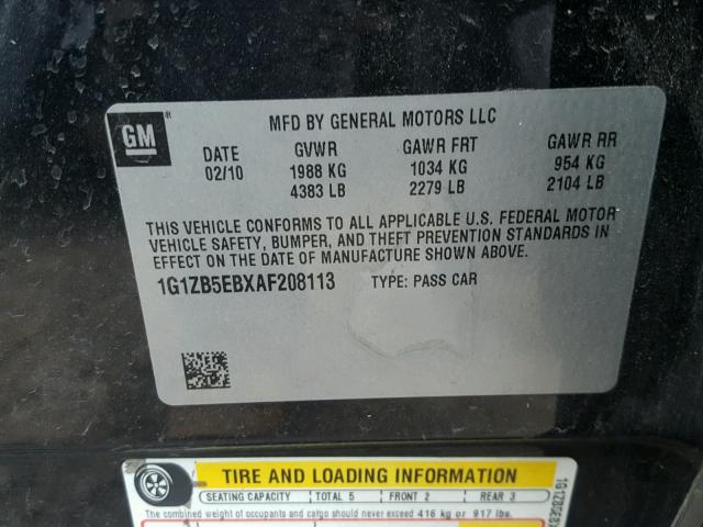 1G1ZB5EBXAF208113 - 2010 CHEVROLET MALIBU LS 黑色 照片 10