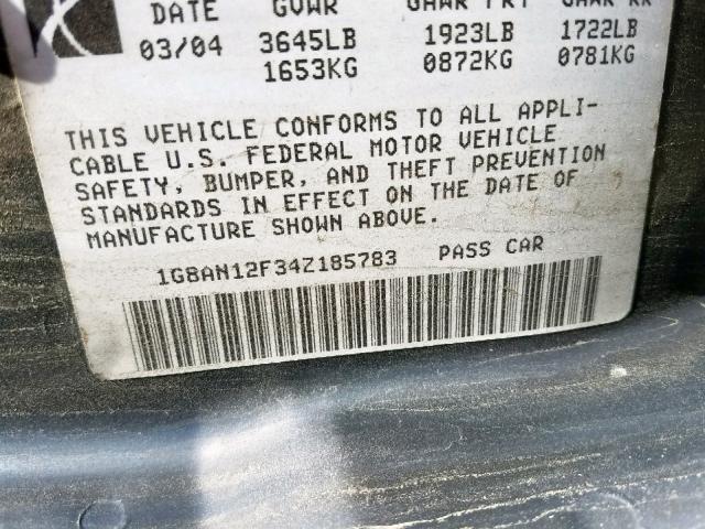 1G8AN12F34Z185783 - 2004 SATURN ION LEVEL BLACK photo 10