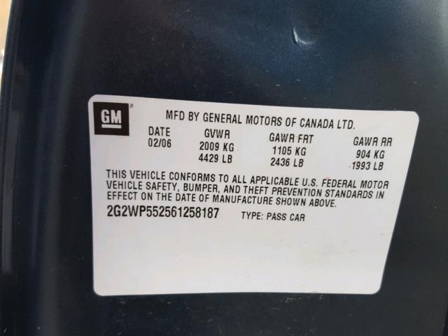 2G2WP552561258187 - 2006 PONTIAC GRAND PRIX BLUE photo 10