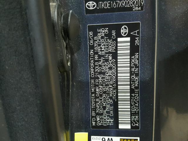 JTKDE167X90282019 - 2009 TOYOTA SCION TC 蓝色 照片 10