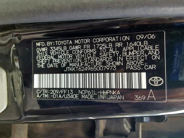 JTKKT624965007973 - 2006 TOYOTA SCION XA BLACK photo 10