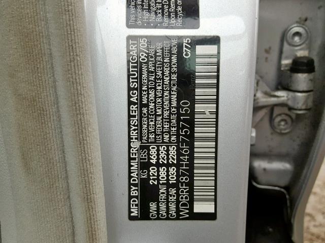 WDBRF87H46F757150 - 2006 MERCEDES-BENZ C 350 4MAT SILVER photo 10