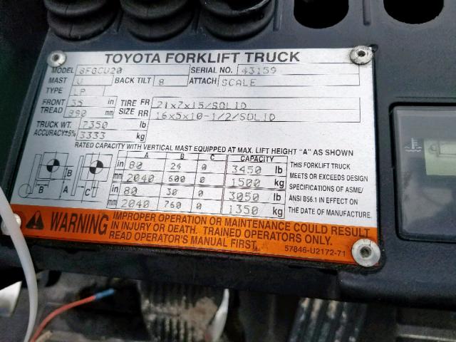 43159 - 2013 TOYOTA FORKLIFT ORANGE photo 10