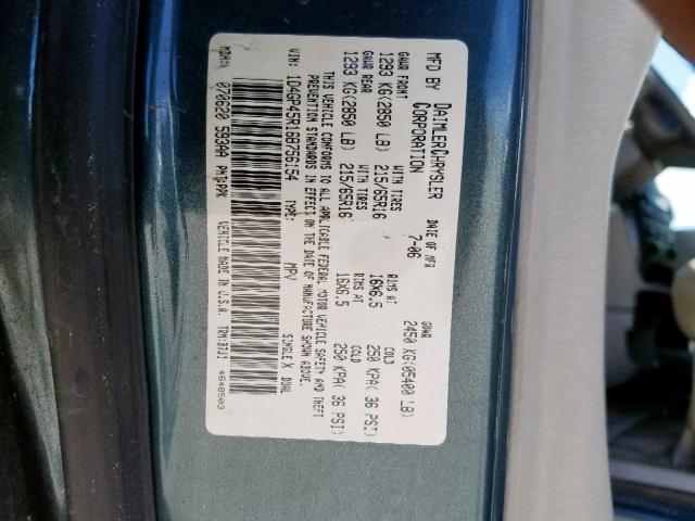 1D4GP45R16B756154 - 2006 DODGE CARAVAN SX BLUE photo 10