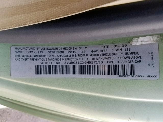 3VWRG31CX9M517133 - 2009 VOLKSWAGEN NEW BEETLE 绿色 照片 10