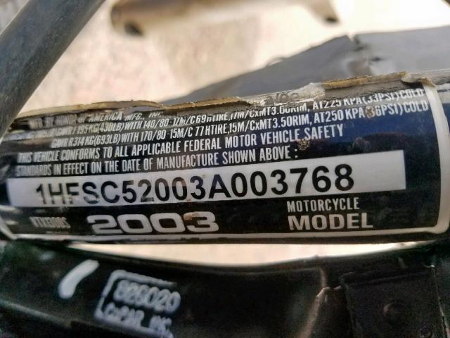 1HFSC52003A003768 - 2003 HONDA VT1300 S BLACK photo 10