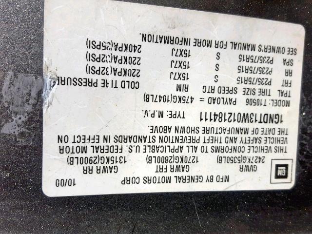 1GNDT13W012184111 - 2001 CHEVROLET BLAZER SILVER photo 10