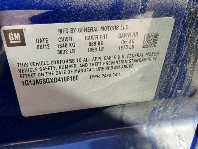 1G1JA6SGXD4108180 - 2013 CHEVROLET SONIC LS BLUE photo 10