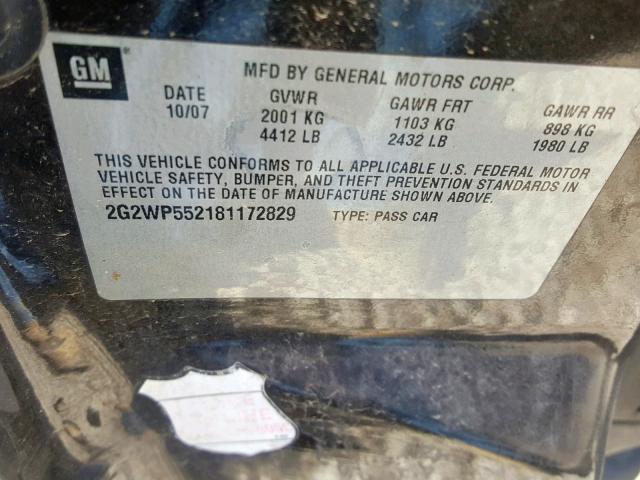 2G2WP552181172829 - 2008 PONTIAC GRAND PRIX BLACK photo 10