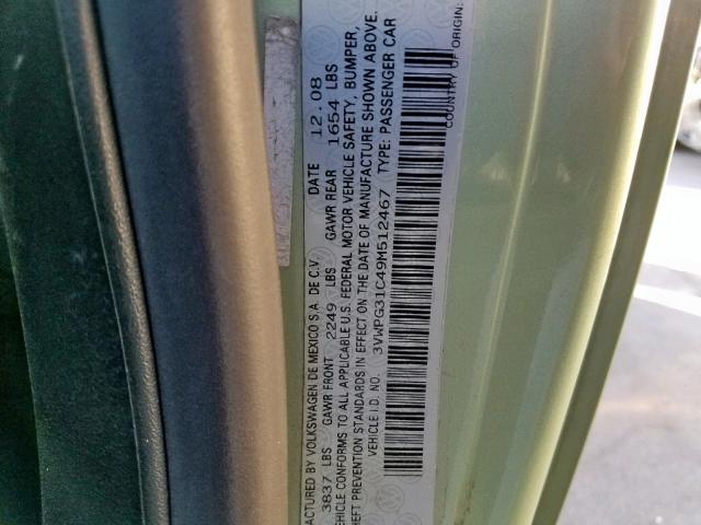 3VWPG31C49M512467 - 2009 VOLKSWAGEN NEW BEETLE 绿色 照片 10