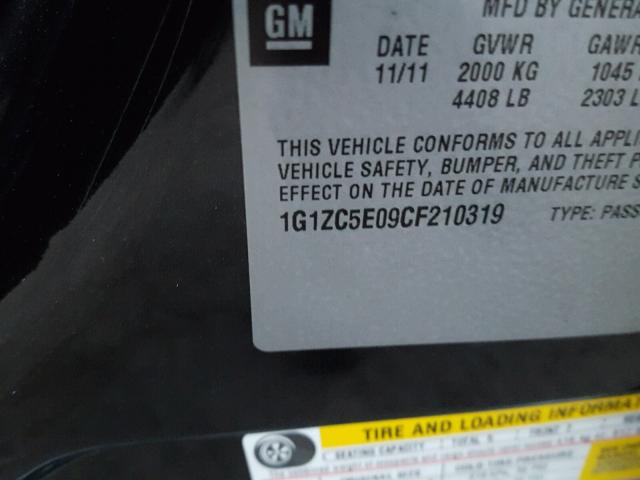 1G1ZC5E09CF210319 - 2012 CHEVROLET MALIBU 1LT შავი ფოტო 10