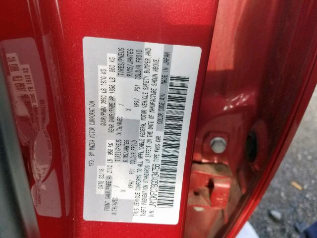 JM1DKFC78G0134756 - 2016 MAZDA CX-3 TOURI RED photo 10