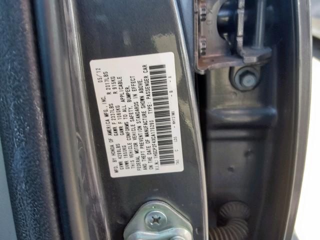 1HGCP2F4XCA175290 - 2012 HONDA ACCORD LXP GRAY photo 10