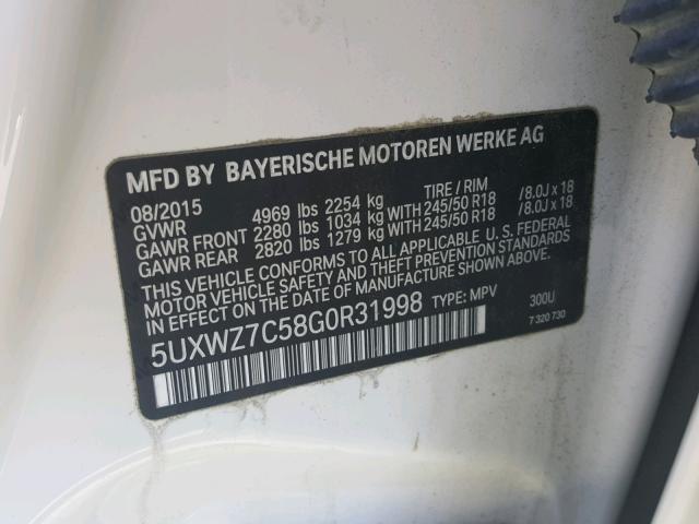 5UXWZ7C58G0R31998 - 2016 BMW X3 SDRIVE2 WHITE photo 10