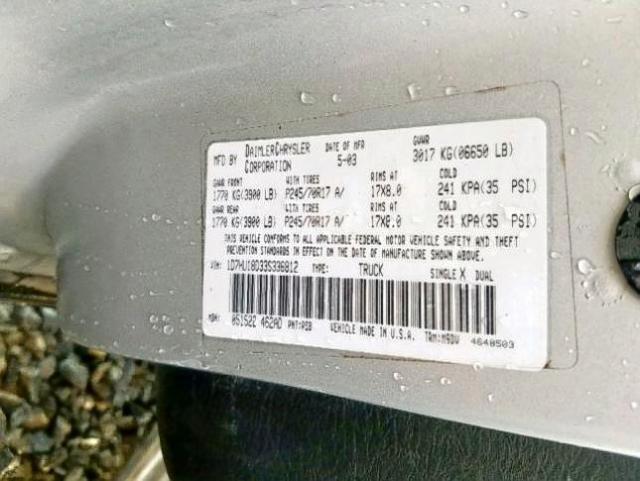 1D7HU18D33S336812 - 2003 DODGE RAM 1500 S SILVER photo 10