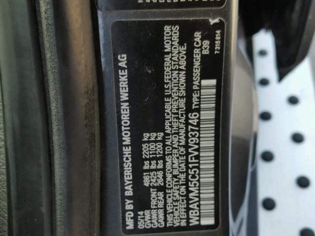 WBAVM5C51FVV93746 - 2015 BMW X1 XDRIVE3 GRAY photo 10