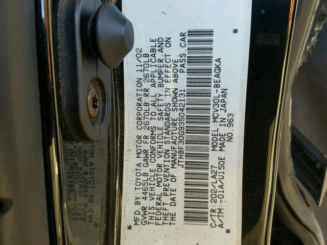 JTHBF30G935042131 - 2003 LEXUS ES 300 BLACK photo 10