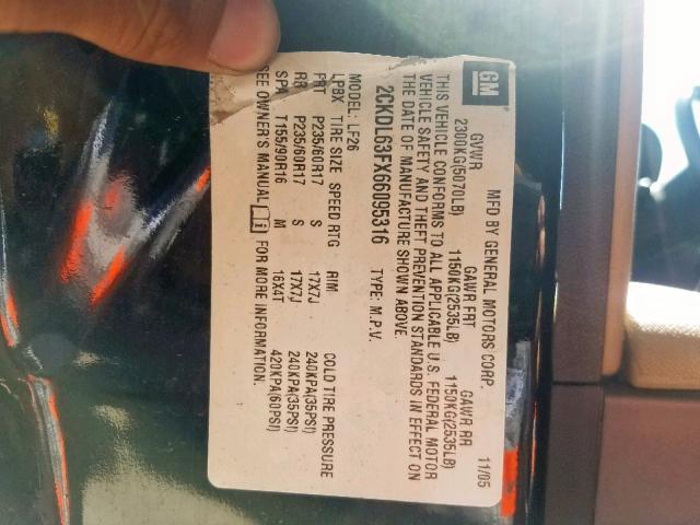 2CKDL63FX66095316 - 2006 PONTIAC TORRENT BLUE photo 10