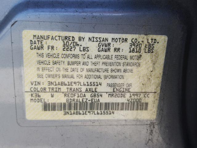 3N1AB61E97L615514 - 2007 NISSAN SENTRA 2.0 GREEN photo 10