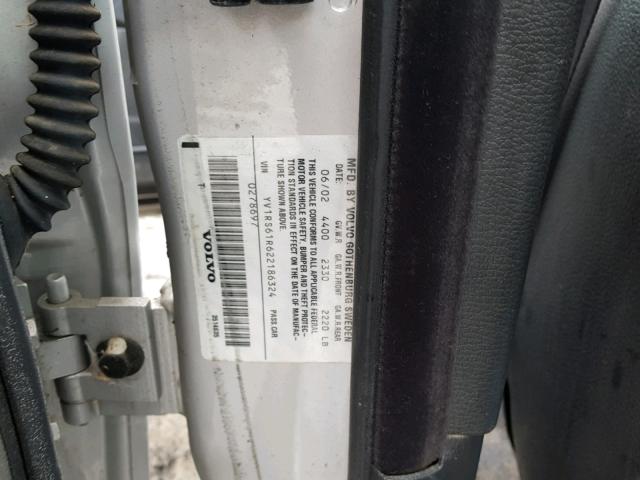 YV1RS61R622186324 - 2002 VOLVO S60 GRAY photo 10