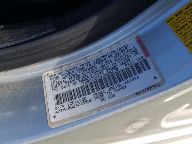 JTHBD182310026178 - 2001 LEXUS IS 300 SILVER photo 10