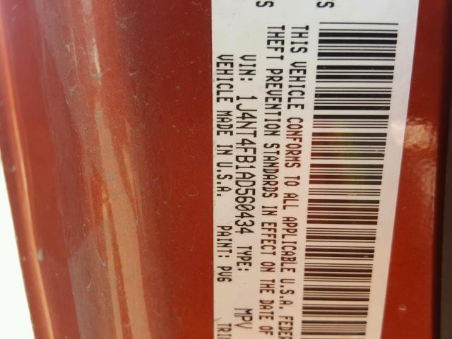 1J4NT4FB1AD560434 - 2010 JEEP COMPASS SP 红色 照片 10