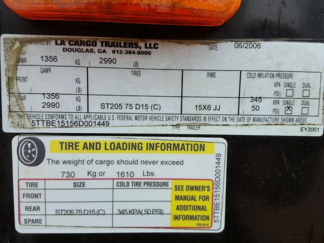 5TTBE15156D001449 - 2006 CARGO TRAILER BLACK photo 10