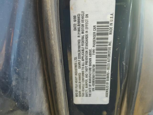 4S3BE635017200759 - 2001 SUBARU LEGACY L BLUE photo 10