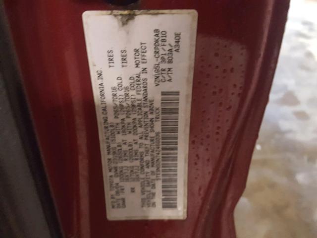 5TESN92N74Z466036 - 2004 TOYOTA TACOMA XTR ბურგუნდია ფოტო 10