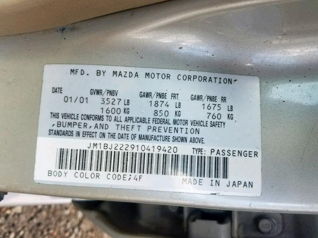 JM1BJ222910419420 - 2001 MAZDA PROTEGE DX TAN photo 10