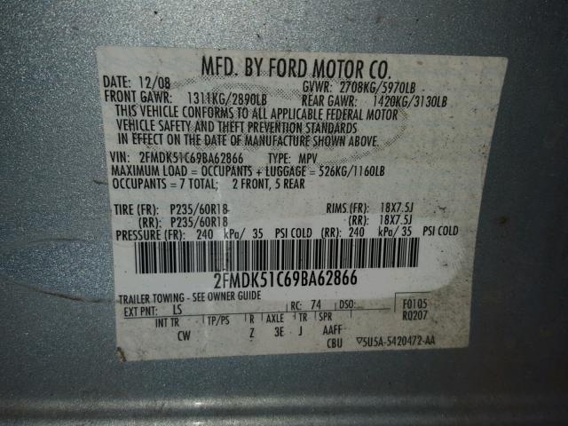 2FMDK51C69BA62866 - 2009 FORD FLEX SE BLUE photo 10