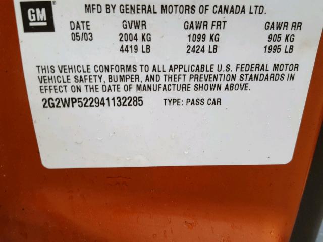 2G2WP522941132285 - 2004 PONTIAC GRAND PRIX ORANGE photo 10