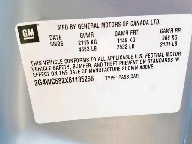 2G4WC582X61135256 - 2006 BUICK LACROSSE C SILVER photo 10