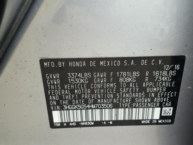 3HGGK5G54HM703506 - 2017 HONDA FIT LX SILVER photo 10