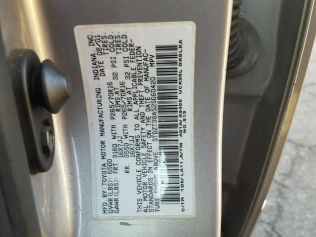 5TDZT38A52S060420 - 2002 TOYOTA SEQUOIA LI SILVER photo 10