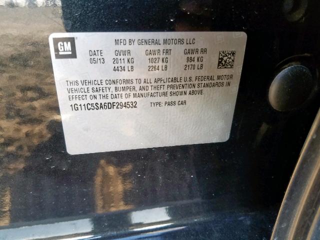 1G11C5SA6DF294532 - 2013 CHEVROLET MALIBU 1LT 黑色 照片 10