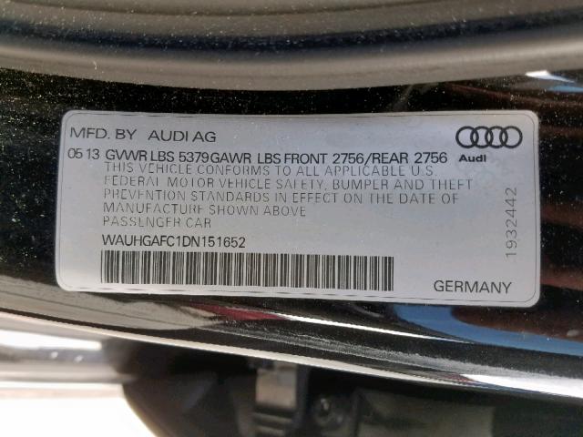 WAUHGAFC1DN151652 - 2013 AUDI A6 PRESTIG BLACK photo 10