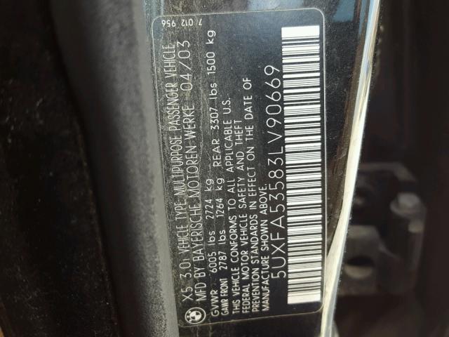 5UXFA53583LV90669 - 2003 BMW X5 3.0I BLACK photo 10