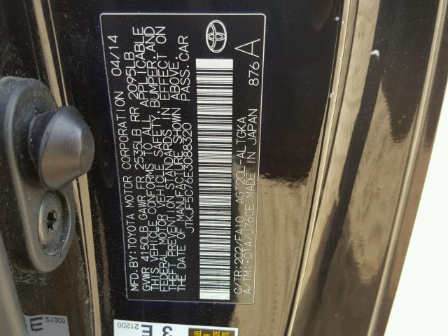 JTKJF5C76E3088320 - 2014 TOYOTA SCION TC 黑色 照片 10