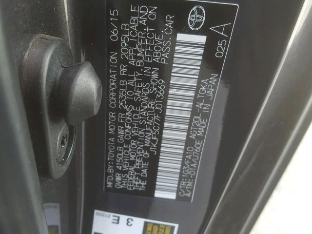 JTKJF5C77FJ013669 - 2015 TOYOTA SCION TC 灰色 照片 10