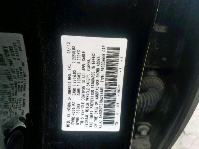 1HGCR2F87DA275605 - 2013 HONDA ACCORD EXL BLACK photo 10