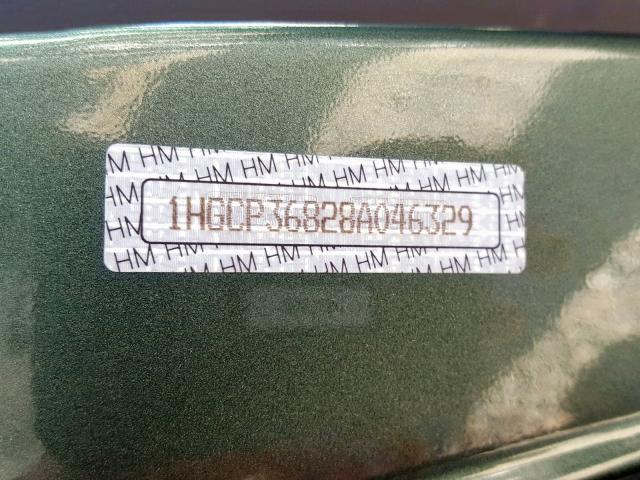 1HGCP36828A046329 - 2008 HONDA ACCORD EXL GREEN photo 10