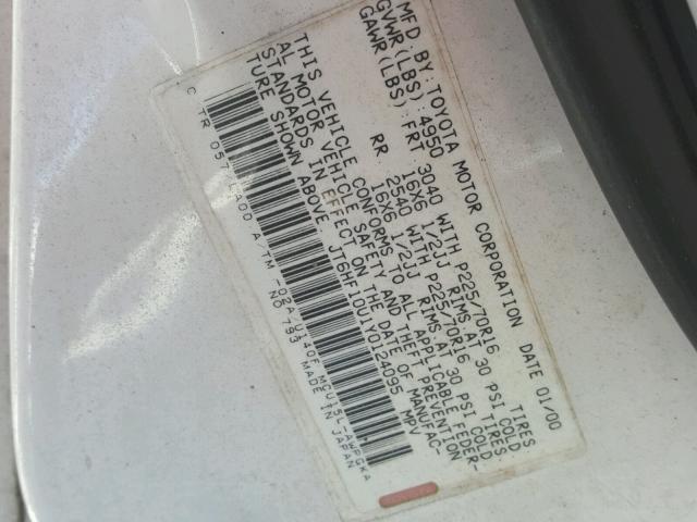 JT6HF10U1Y0124095 - 2000 LEXUS RX 300 TAN photo 10