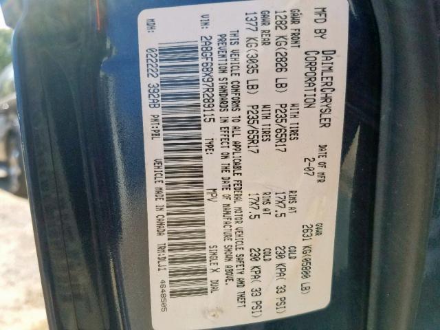 2A8GF68X97R289115 - 2007 CHRYSLER PACIFICA T BLUE photo 10