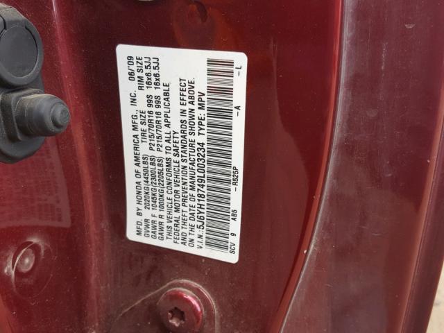 5J6YH18749L003234 - 2009 HONDA ELEMENT EX BURGUNDY photo 10