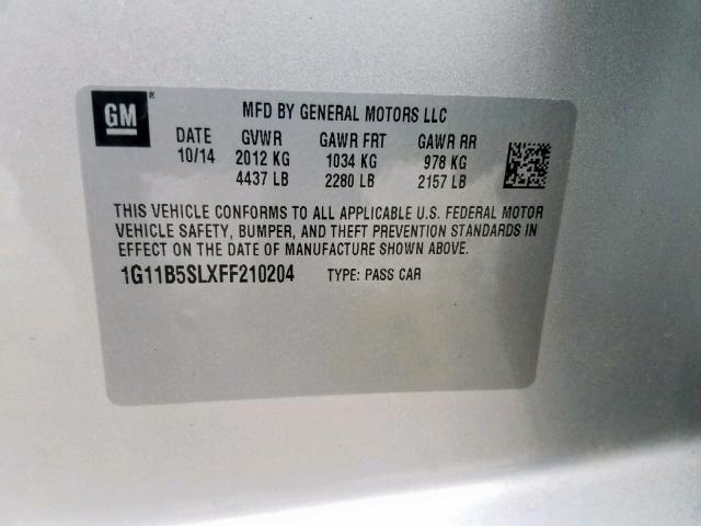 1G11B5SLXFF210204 - 2015 CHEVROLET MALIBU LS SILVER photo 10