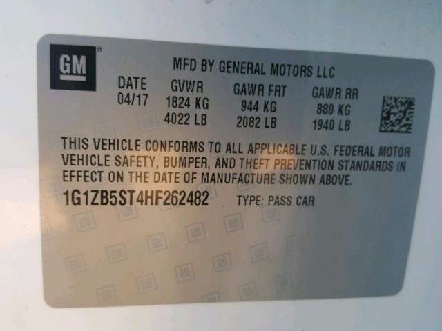 1G1ZB5ST4HF262482 - 2017 CHEVROLET MALIBU LS 白色 照片 10