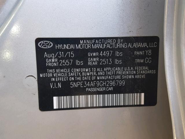 5NPE34AF9GH296799 - 2016 HYUNDAI SONATA SPO SILVER photo 10