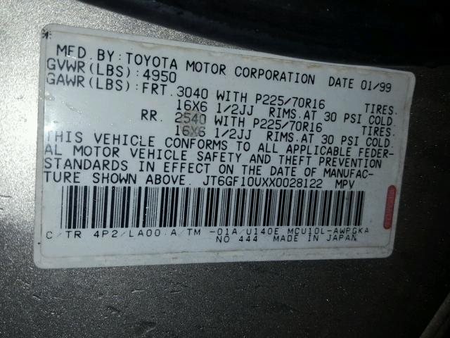 JT6GF10UXX0028122 - 1999 LEXUS RX 300 TAN photo 10