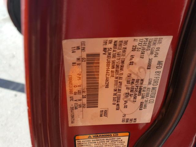 5LMEU88H44ZJ46298 - 2004 LINCOLN AVIATOR 红色 照片 10